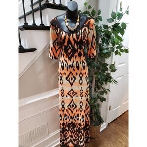 Cato Women's Multicolor Polyester Scoop Neck Short Sleeve Long Maxi Dress Size L